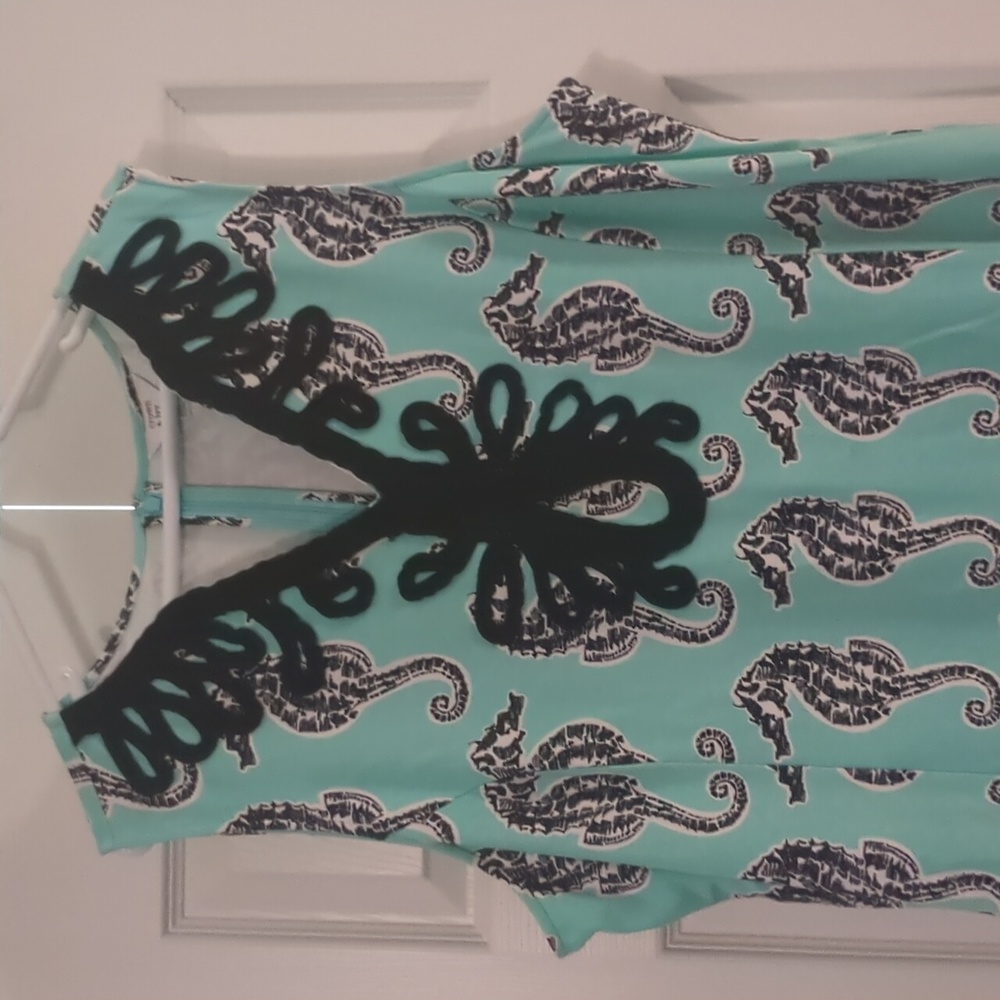 Crown & Ivy Aqua Seahorse Mini Dress with Black Detail - Picture 2 of 4